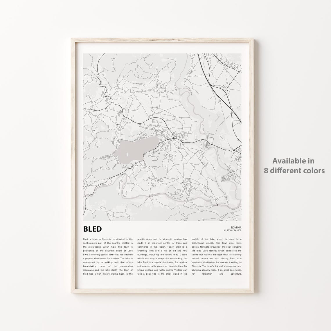 Bled Slovenia Minimalist City Map Black and White Travel Poster