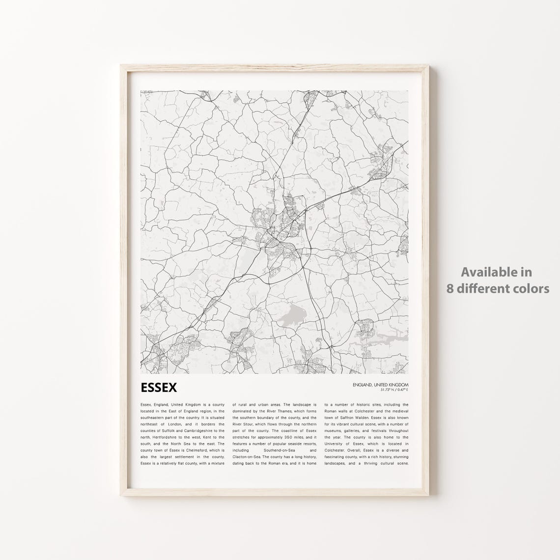Essex England Minimalist County Map With Coordinates Art Poster