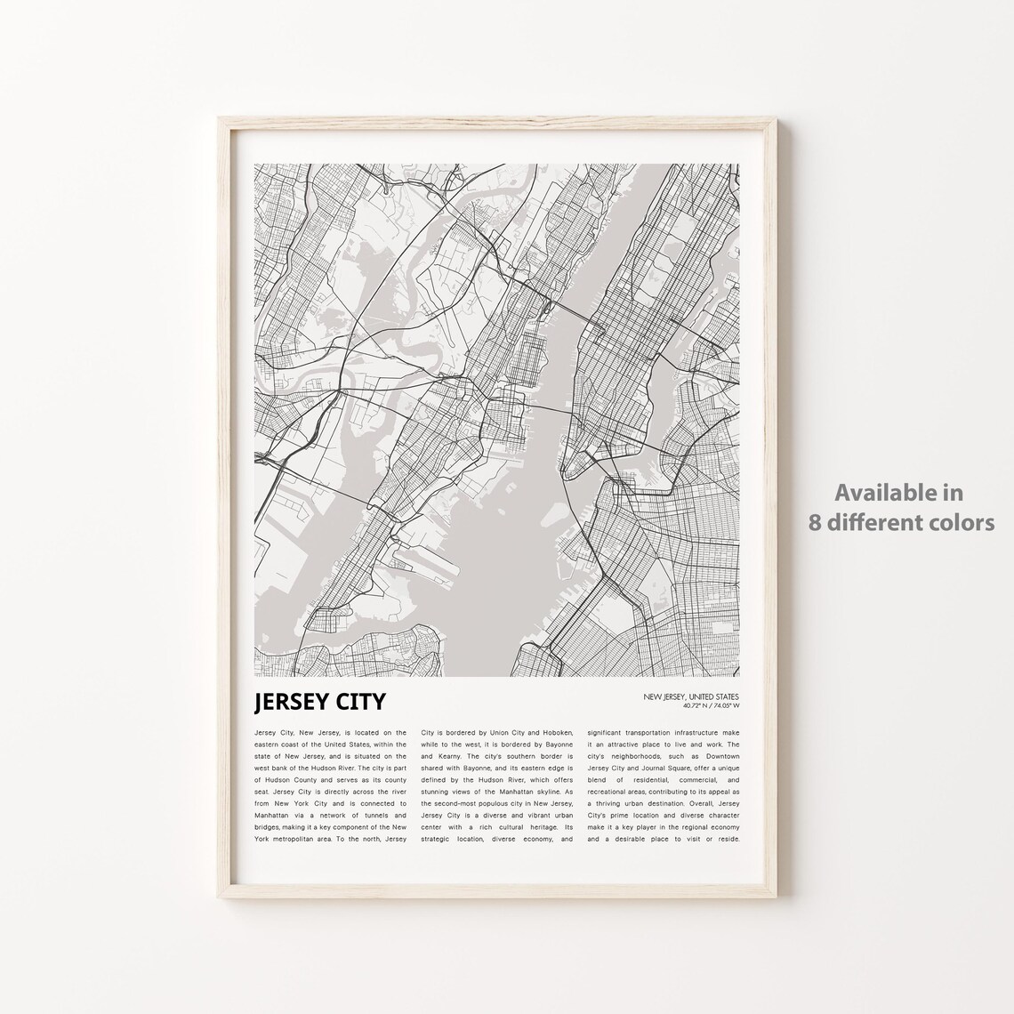 Jersey City New Jersey Minimalist City Street Map Travel Poster