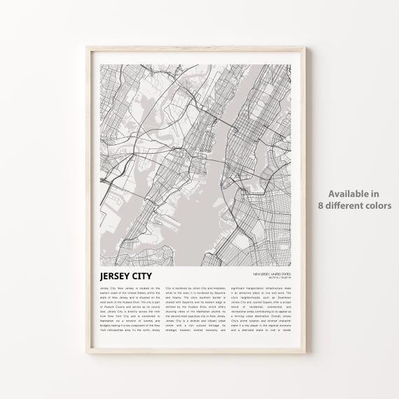 Jersey City Map Print Travel Wall Decor Art New Housewarming Gift