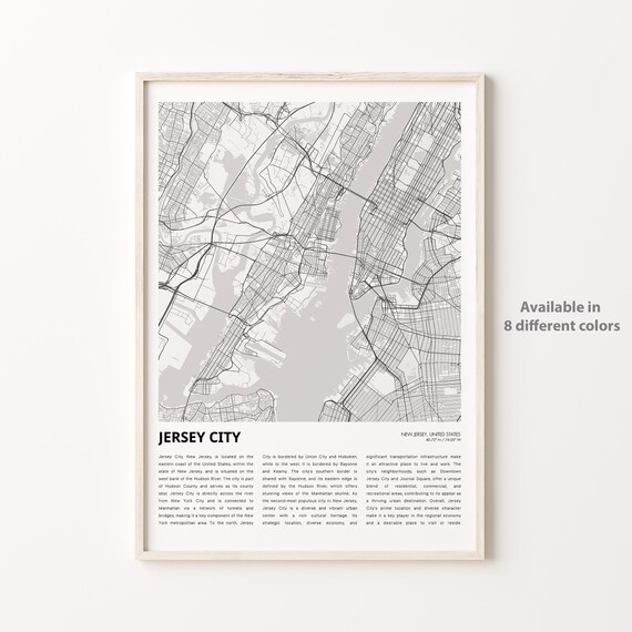 Jersey City New Jersey Minimalist City Street Map Travel Poster