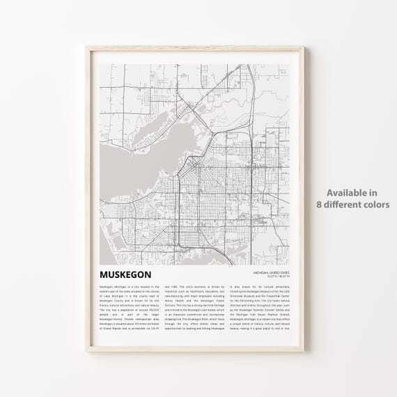 Muskegon Map Print Travel Wall Decor Art Michigan Housewarming Gift