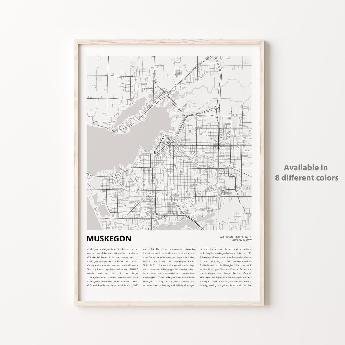 Muskegon Map Print Travel Wall Decor Art Michigan Housewarming Gift