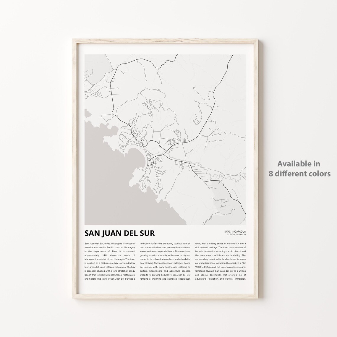 San Juan del Sur Nicaragua Coastal Town City Map Minimalist Travel Poster