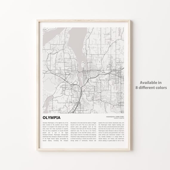 Olympia Map Print Travel Wall Decor Art Washington Housewarming Gift