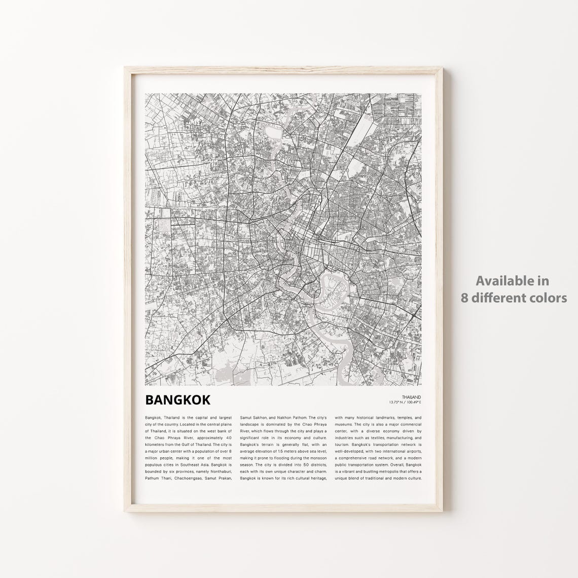 Bangkok Map Print Travel Wall Decor Art Housewarming Gift Personalized