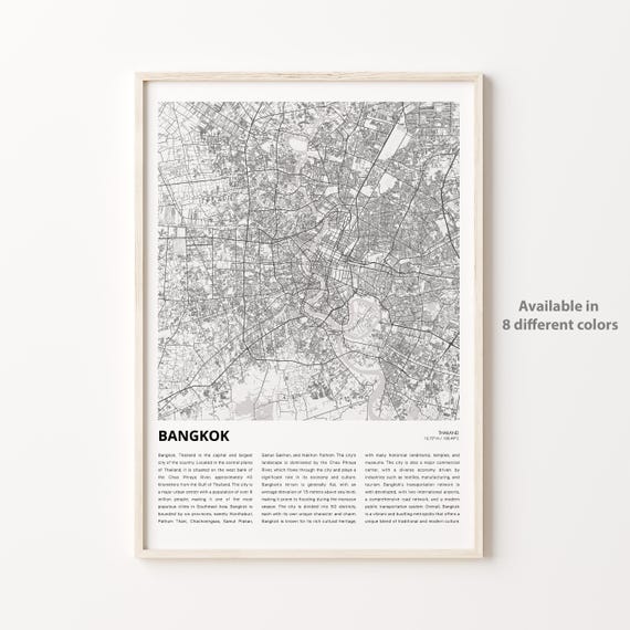 Bangkok Map Print Travel Wall Decor Art Housewarming Gift Personalized