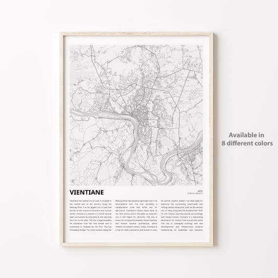 Vientiane Laos Minimalist City Street Map Poster for Mekong Travelers