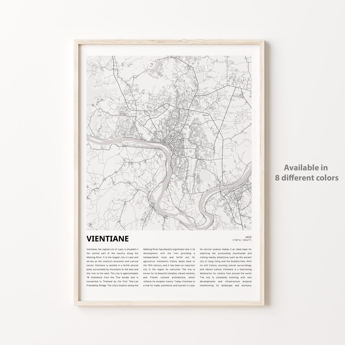 Vientiane Laos Minimalist City Street Map Poster for Mekong Travelers