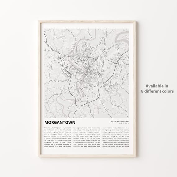 Morgantown Map Print Travel Wall Decor Art West Virginia Housewarming Gift