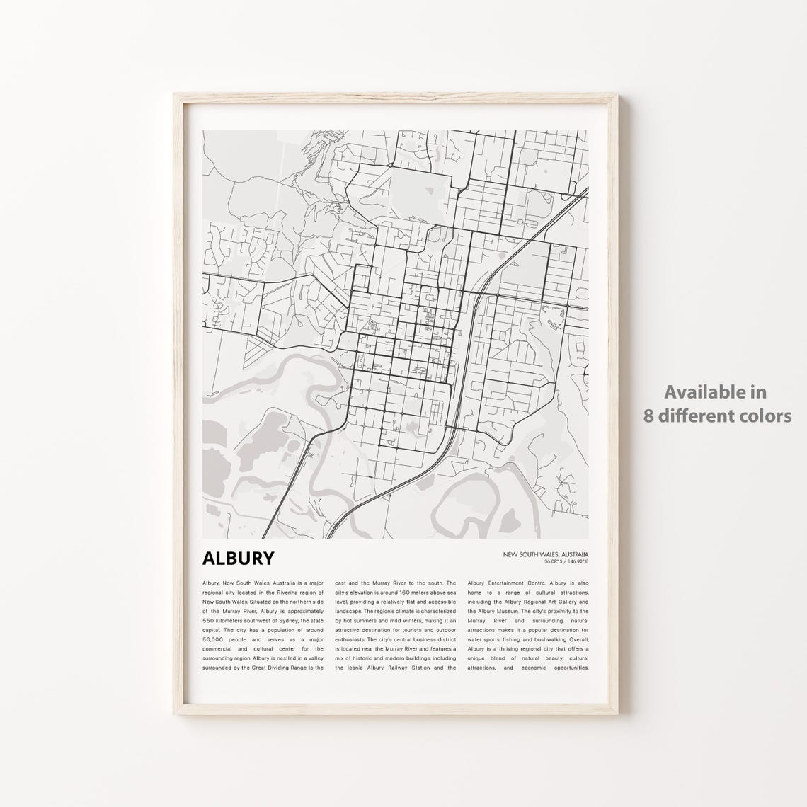 Albury Map Print Travel Wall Decor Art New South Wales Housewarming Gift Poster Minimal