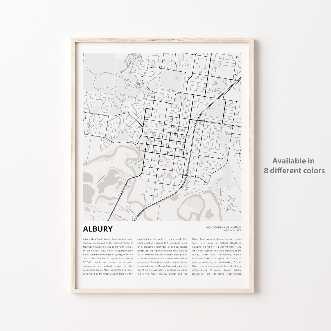 Albury New South Wales Australia City Street Map Minimal Art Poster