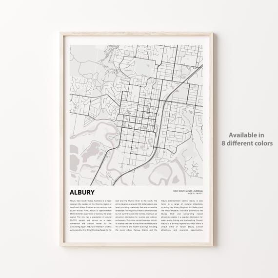 Albury Map Print Travel Wall Decor Art New South Wales Housewarming Gift Poster Minimal
