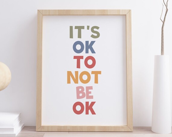 Its OK to Not Be OK Rainbow Letters Mental Health Kindness Poster