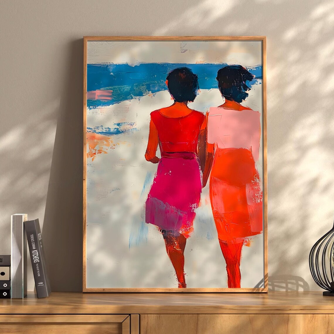 Two Best Friends At The Beach Colorful Sea Walk Painting Poster