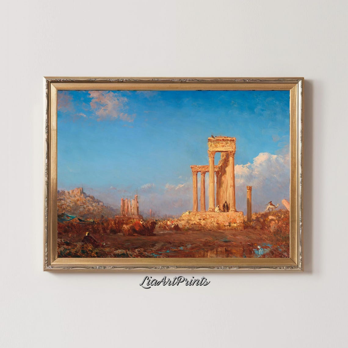 Ancient Ruins Under A Blue Sky Classic Roman Architecture Painting Historical Landscape Wall Art - Image 2