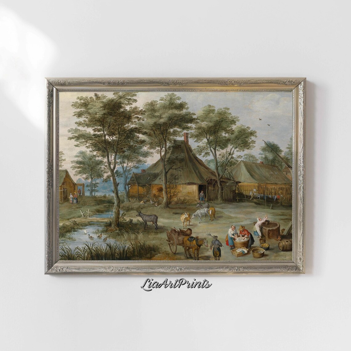 Rustic Dutch Farmyard Scene with Animals and Farmhouse Poster - Image 4