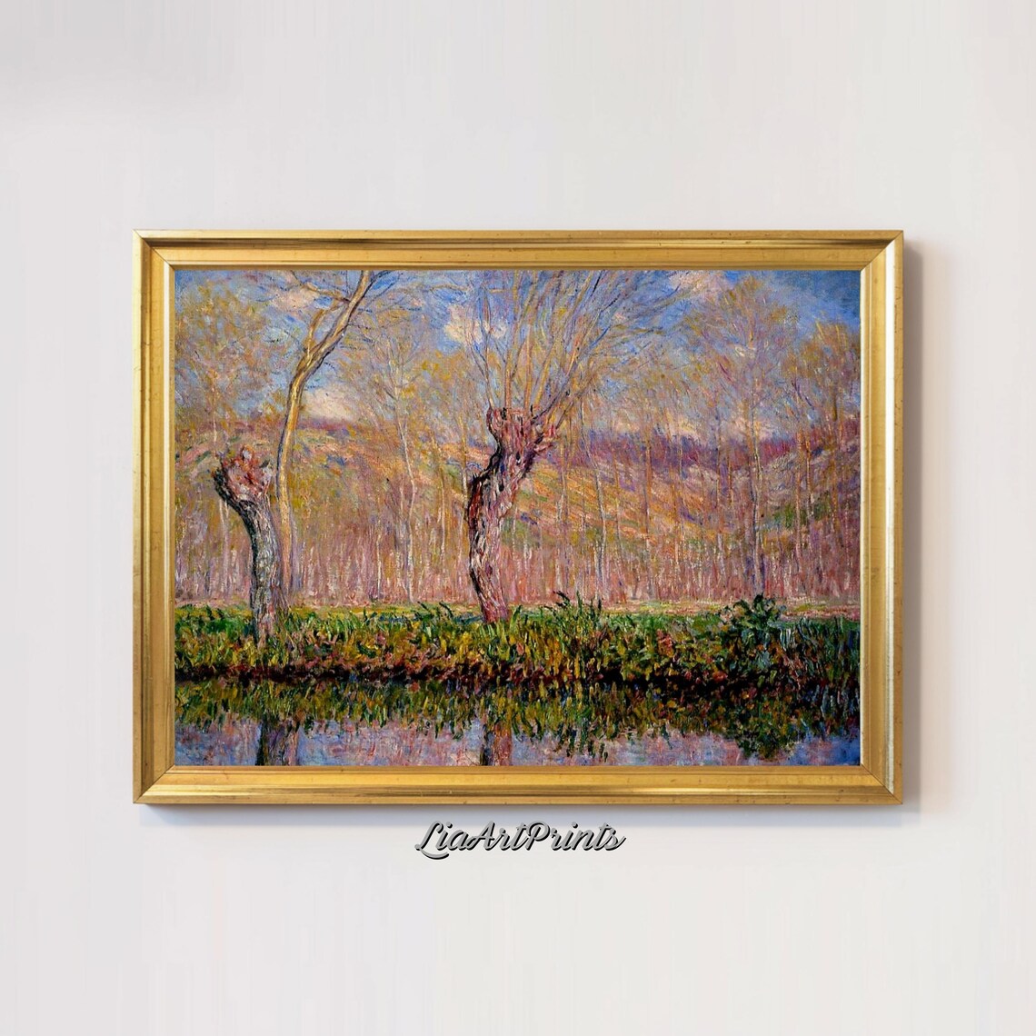 Springtime Riverbank Reflection, Monet-Inspired Landscape - Image 3