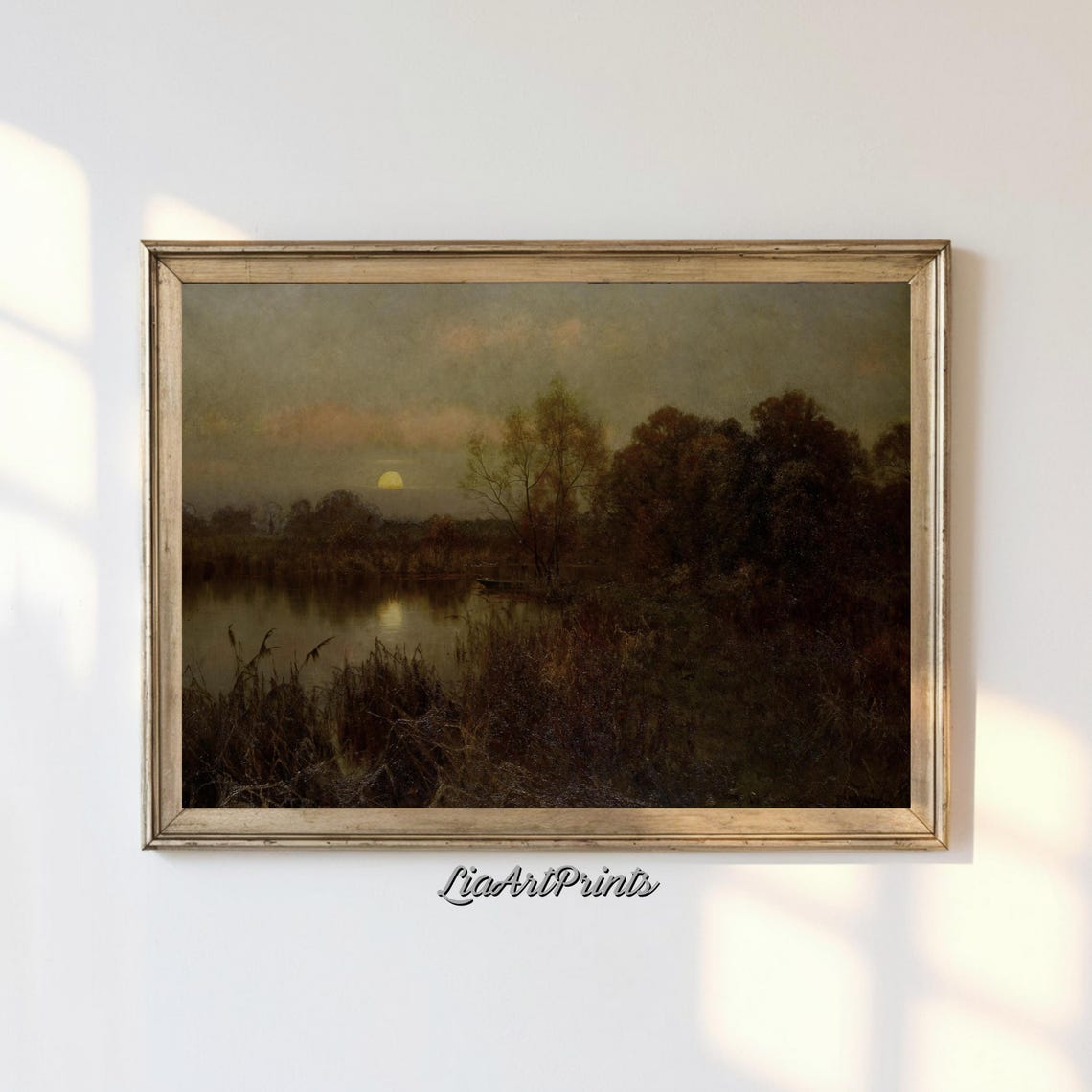 Twilight Landscape Art Serene Sunset Wall Print Moody Nature Decor Peaceful Lakeside Artwork
