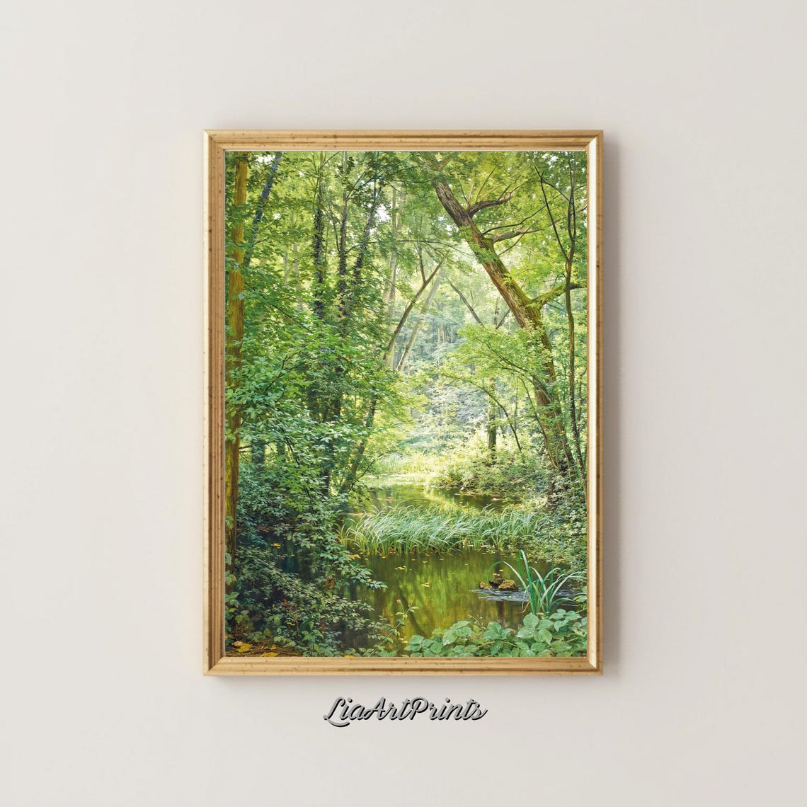 Tranquil Forest Stream Wall Art Lush Green Woodland Print Serene Nature Decor Peaceful Landscape Artwork - Image 5