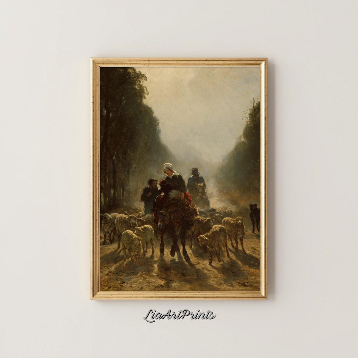 Shepherds Leading Sheep Down a Wooded Path Vintage Pastoral Poster - Image 4