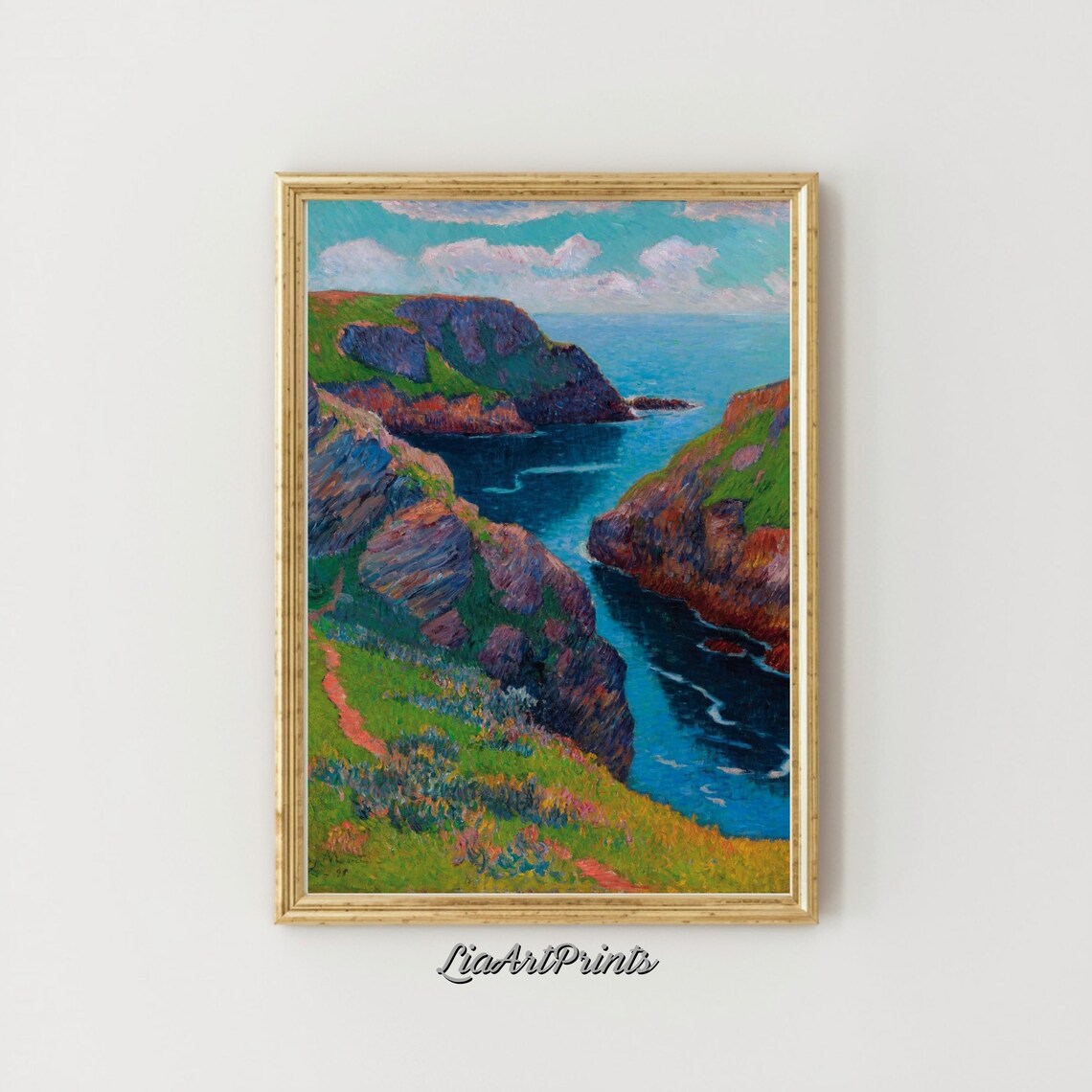 Post Impressionist Coastal Cliffs Vibrant Rocky Shoreline Artwork Poster - Image 2