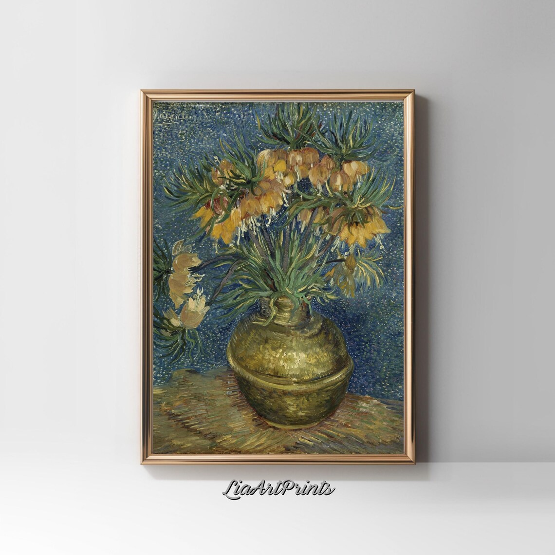Vincent van Gogh Fritillaries Copper Vase Blue Floral Still Life Poster - Image 2
