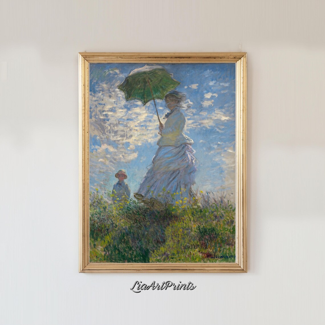 Claude Monet Woman with a Parasol Facing Left Green Umbrella Classic Poster - Image 4