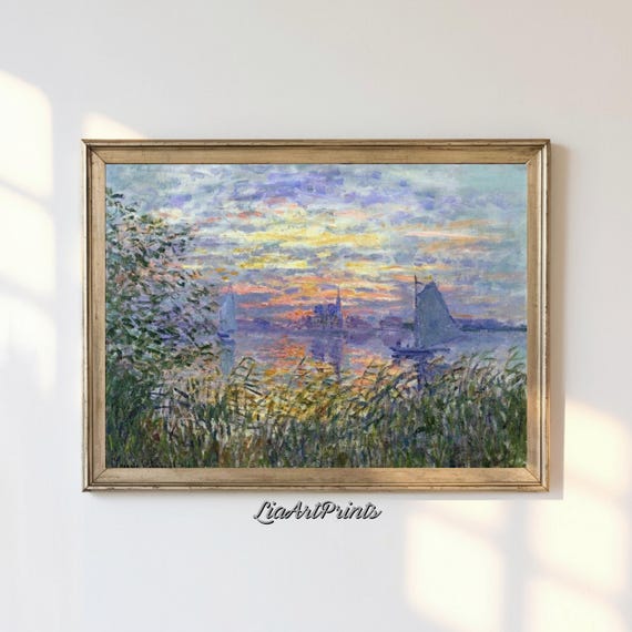 Sunset Over The River, Impressionist Twilight Landscape