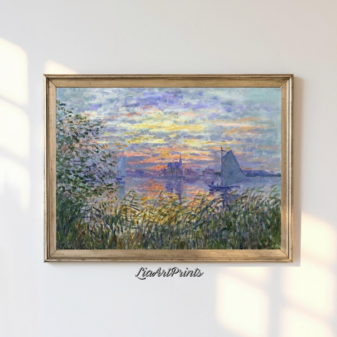 Sunset Over The River, Impressionist Twilight Landscape