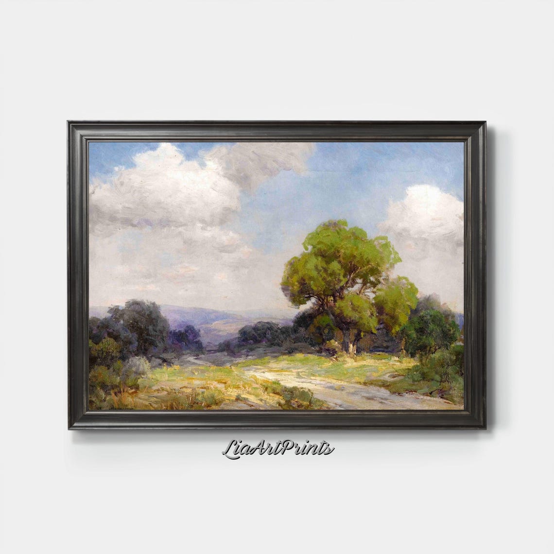Sunlit Country Path Large Tree Tranquil Pastoral Scene Poster - Image 4