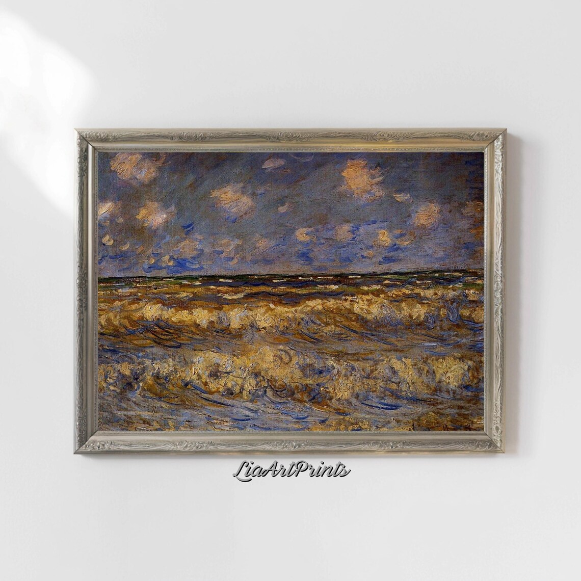 Golden Rolling Waves on a Stormy Sea Expressive Seascape Poster - Image 4