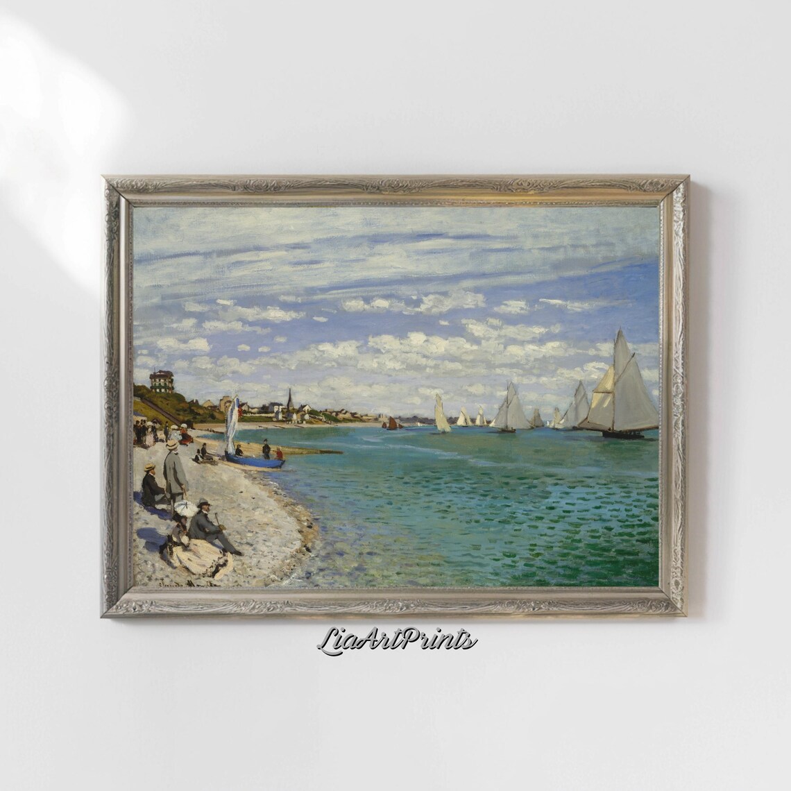 Impressionist Beach Scene with Regatta Sailboats and Shore Figures Poster - Image 4