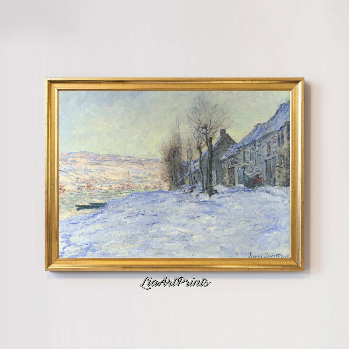 Claude Monet Winter Village Snowy Riverside Impressionist Landscape Poster - Image 2