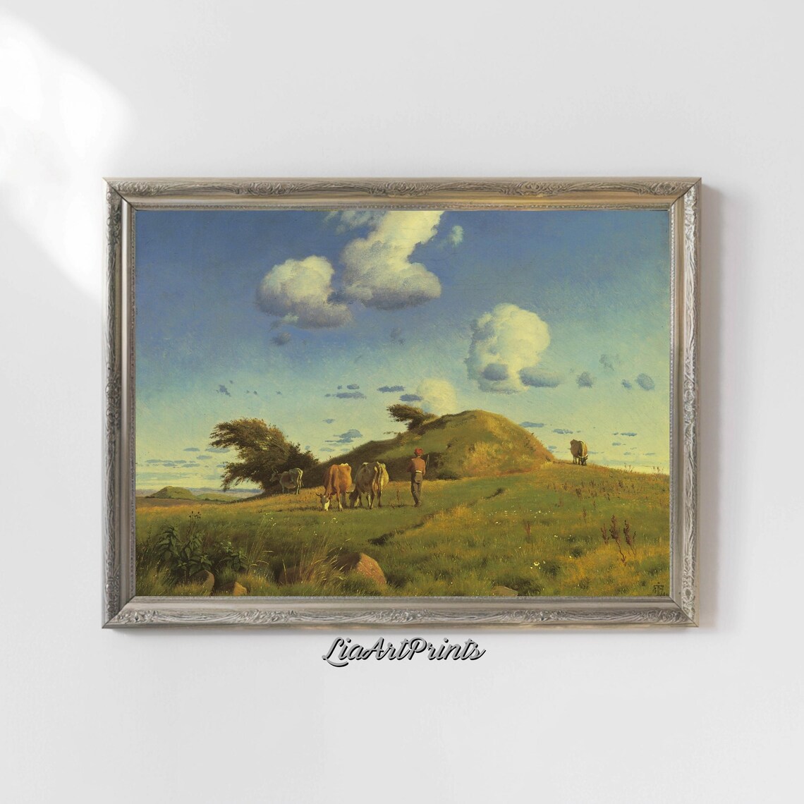 Pastoral Herdsman Cows Green Hill Big Summer Sky Country Poster - Image 5
