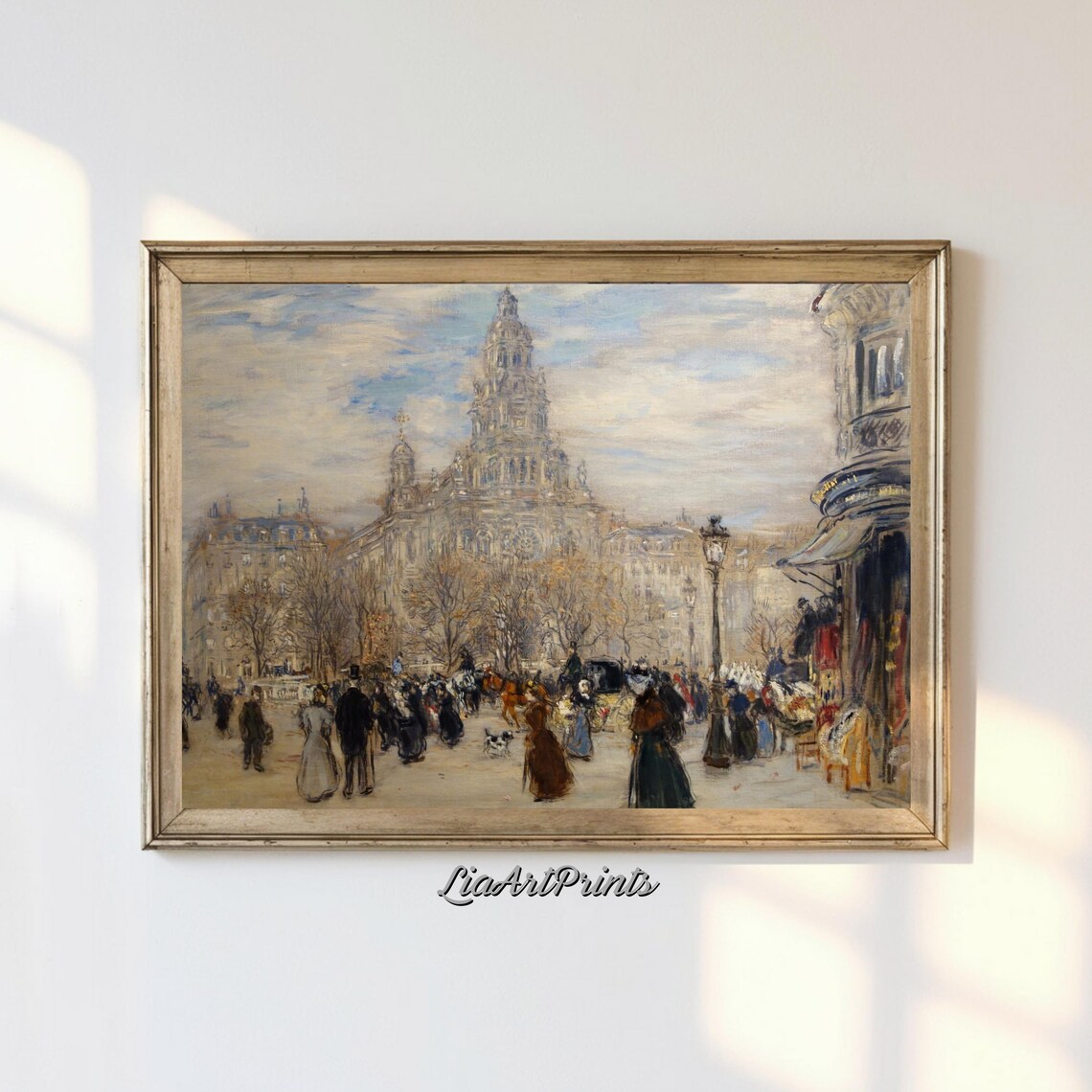 Impressionist Paris Street Sacre Coeur Crowd Bustling Scene Poster