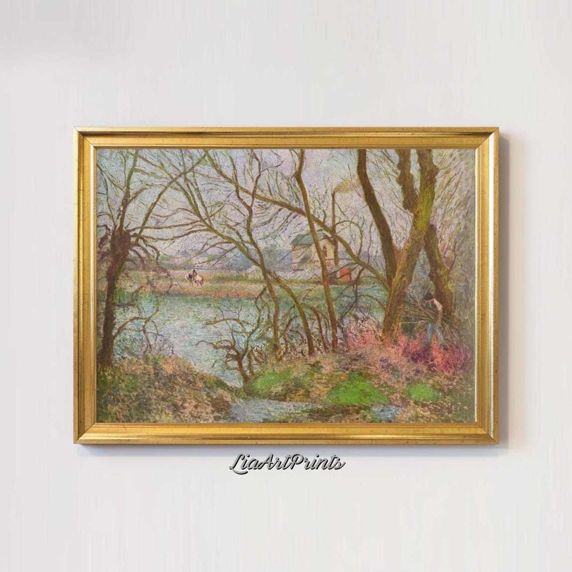 Impressionist Riverside Bare Trees Horse Rider Winter Scene Poster - Image 3