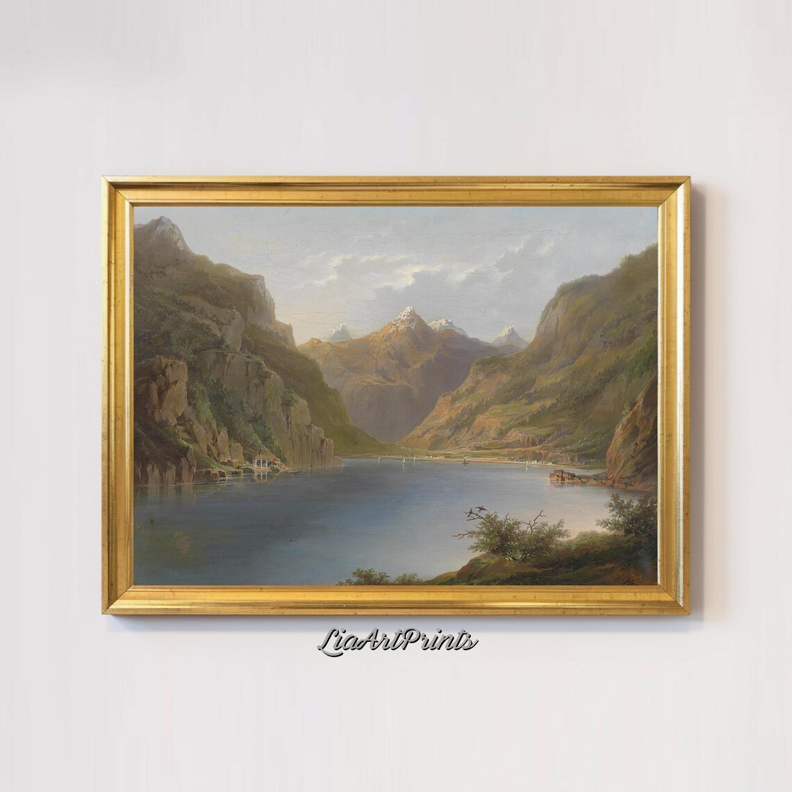 Vintage Mountain Lake Wall Art Tranquil Landscape Rustic Nature Decor Neutral Tones Artwork Serene Mountain Scene - Image 2