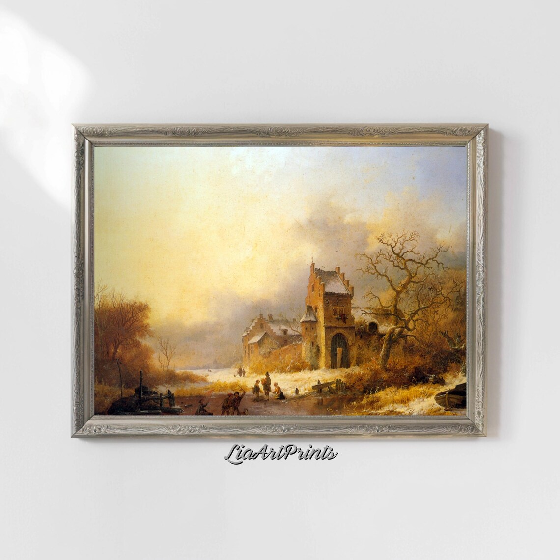 Winter Castle Vintage Oil Painting with Children Playing in Snow Poster - Image 4