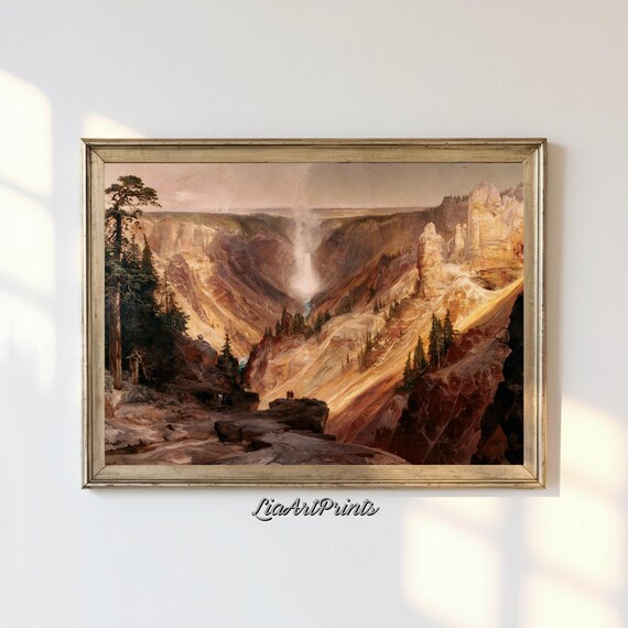 Golden Canyon Landscape Wall Art Majestic Waterfall In Grand Valley Artwork For Rustic And Modern Decor