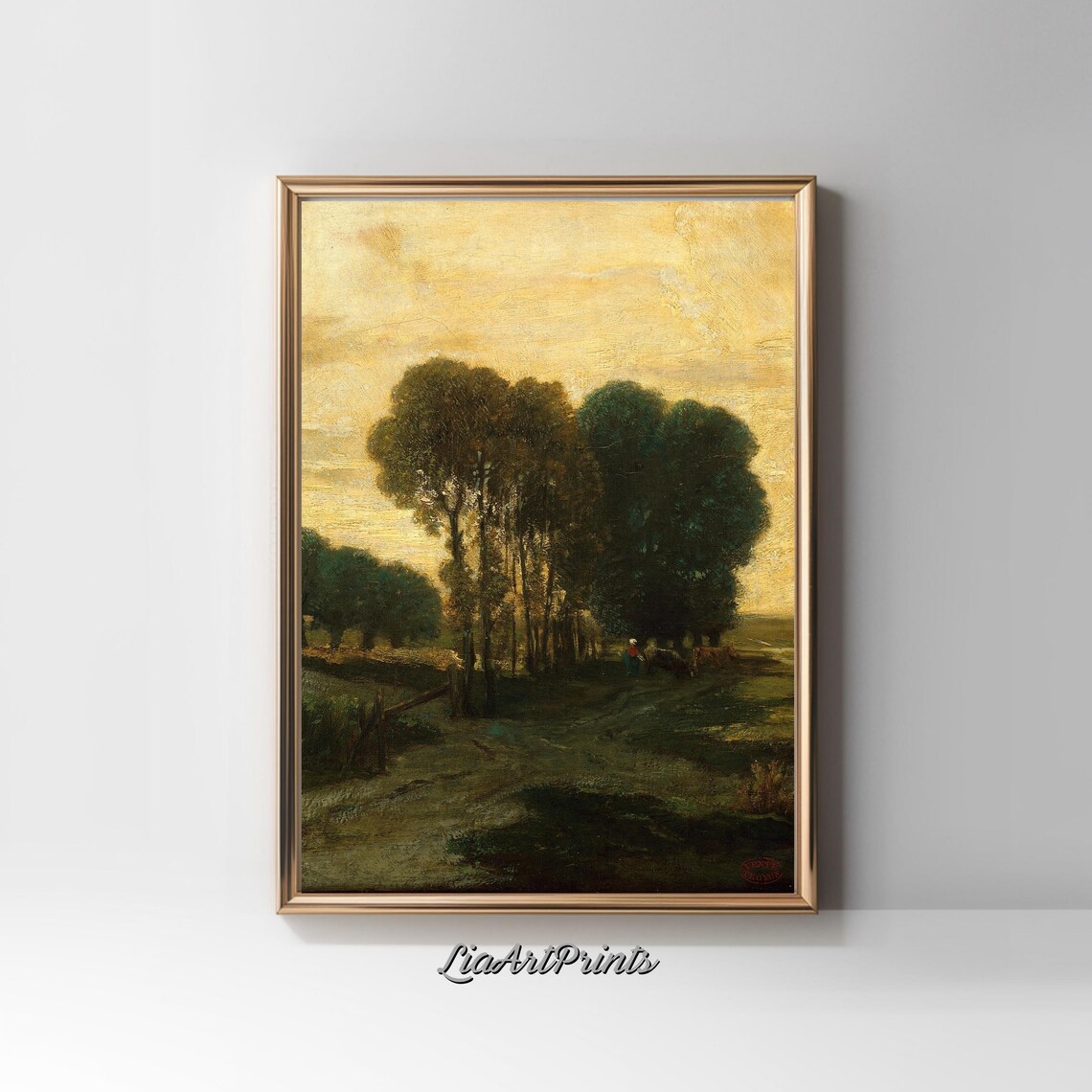 Golden Sky Behind a Grove of Tall Trees Vintage Evening Poster - Image 3