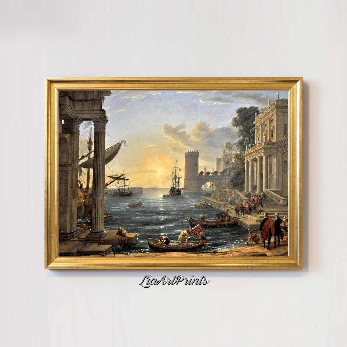 Classical Harbor Scene, Grand Seaside Sunrise Art Print - Image 2
