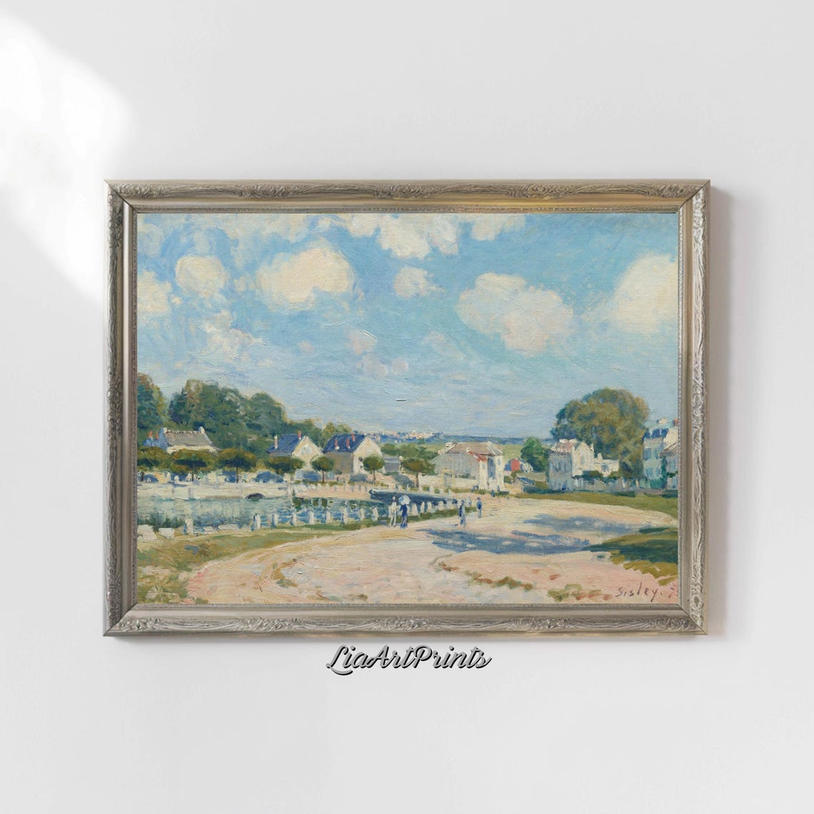 Riverside Town Under a Blue Sky Alfred Sisley Impressionist Poster - Image 4