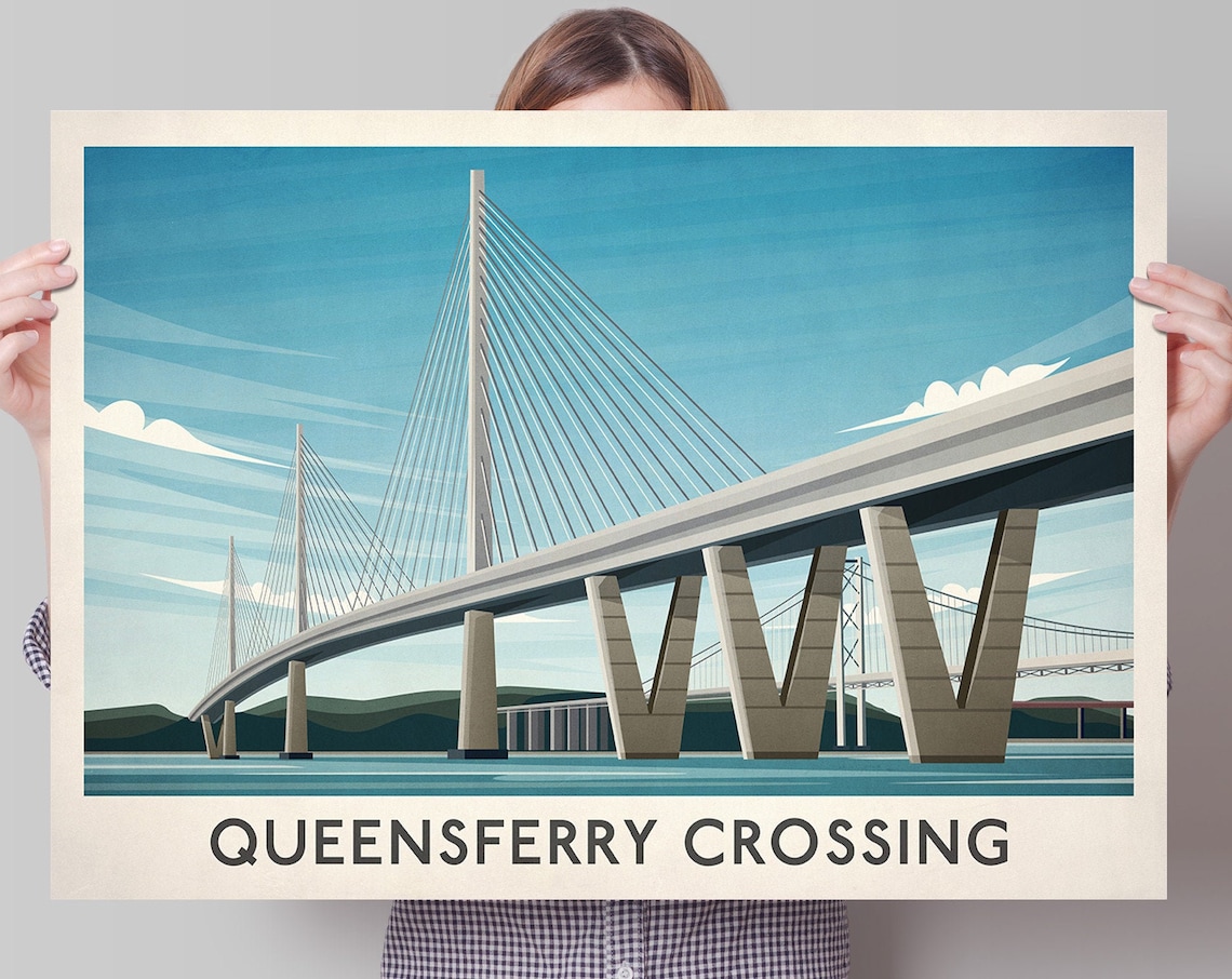 Queensferry Crossing Vintage Travel Poster, Firth Of Forth