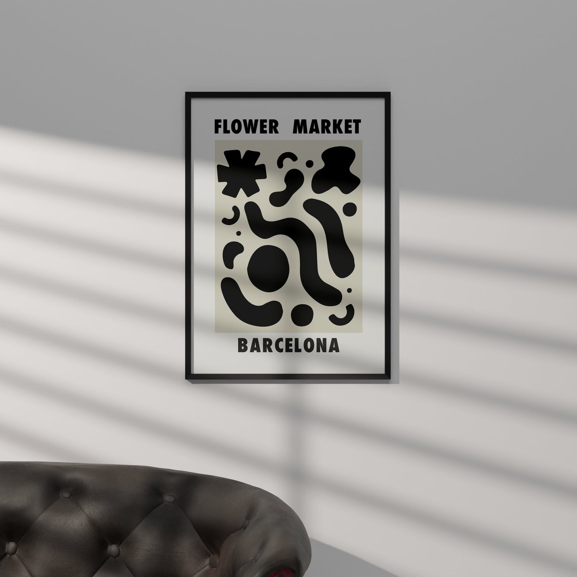 Barcelona Flower Market Flower Market Print Flower Market Poster Floral Wall Art Black And Beige Wall Art Flower Shapes Print - Image 2