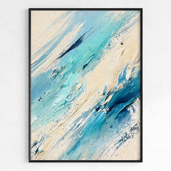 Abstract Ocean Waves In Aqua And Teal Poster Modern Textured Impasto