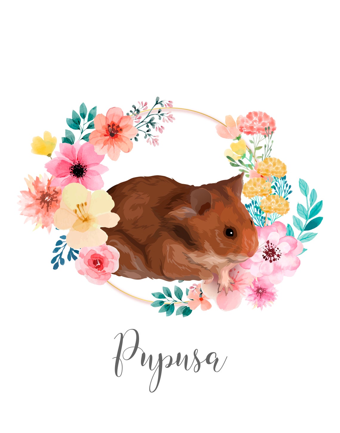 Custom Guinea Pig Memorial Portrait Zelda Floral Gift Poster - Image 2