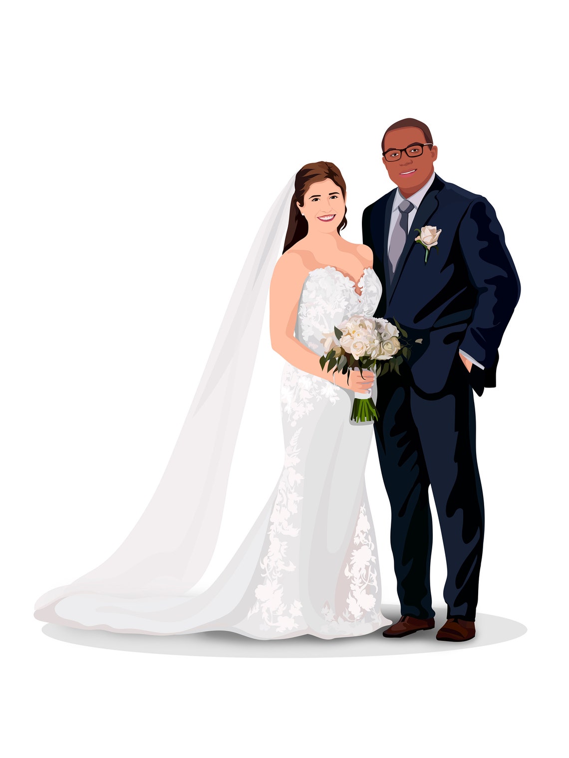 Custom Wedding Couple Illustration Bride Blue Suit Gift Poster - Image 5