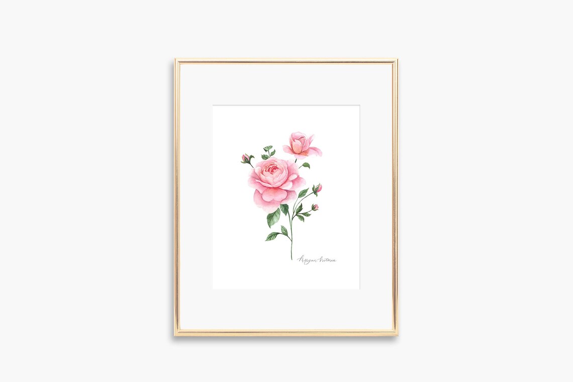 Pink Rose Watercolor Art Print, Floral Decor