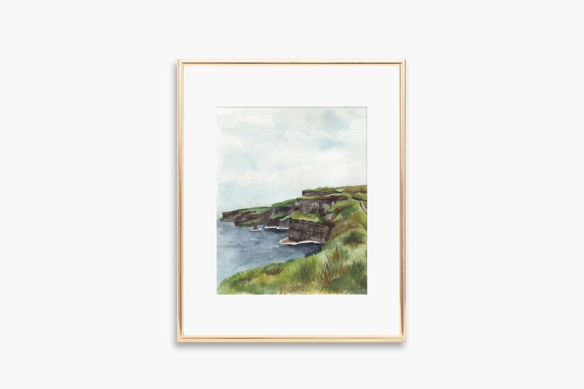 Cliffs Of Moher Watercolor Art Print, Irish Landscape